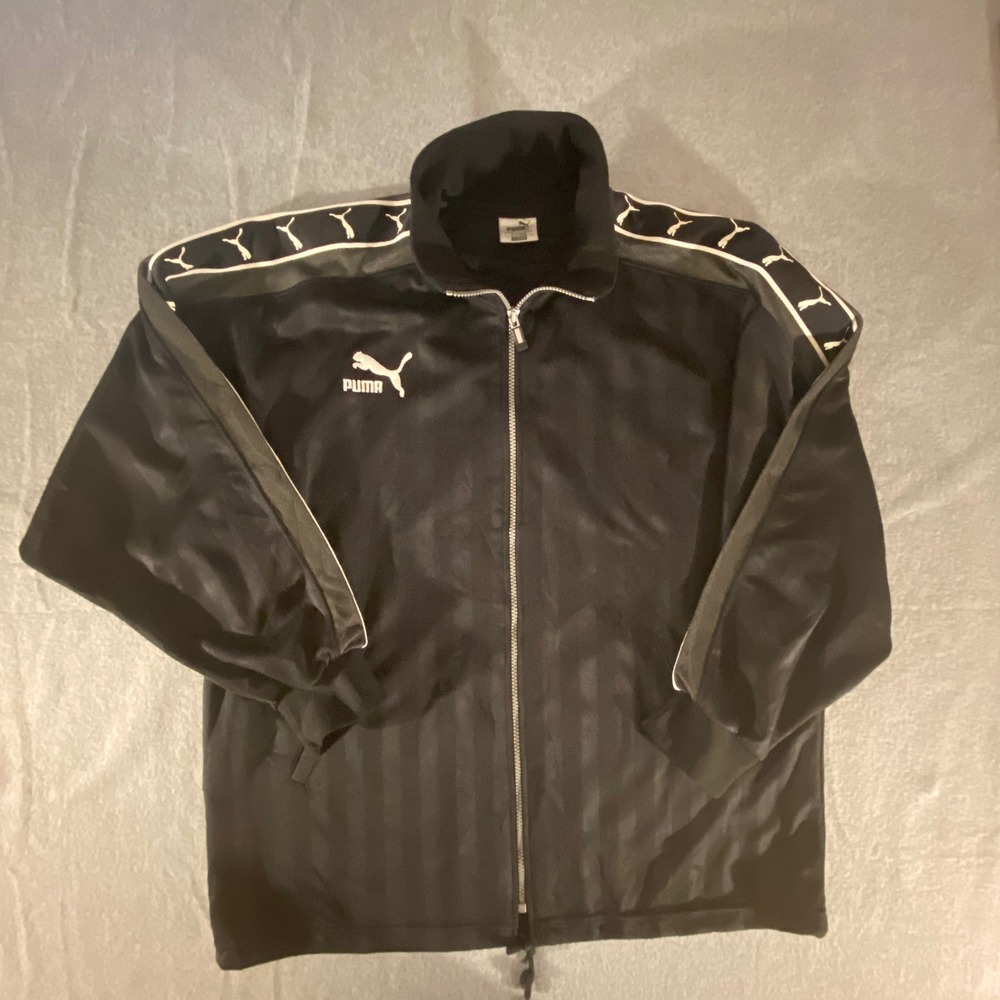 Vintage Puma Hit Union Track Jacket Black Taped Sleeve Bk Logo Mens Extra Large